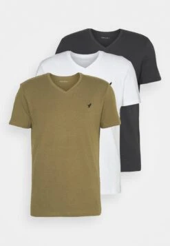 Pier One V Neck Bird Tonal 3 Pack - T-Shirt Basic - White/Dark Green/Black -Mode Verkoop 27689eeb0035416d88bd562789582e8f